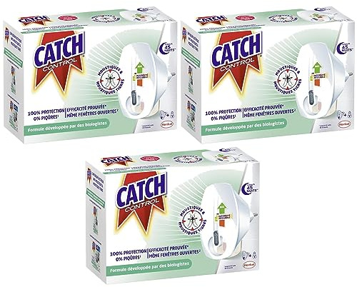 CATCH CONTROL Lot de 3 Diffuseurs Electriques Réglables Répulsif 45 nuits