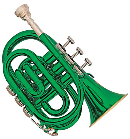Trompete im Taschenformat Hochwertige Grüne Farbe Taschentrompete Messingkörper Kupfernickelventile Ton Bb Messinginstrument Taschentrompete