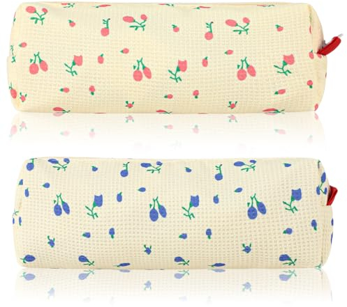GEEHUA 2 Stück Blumenmuster Federmäppchen, Mädchen Niedlichem Mäppchen mit Blumen Reißverschluss, Einfaches Federmäppchen Schreibwaren Organizer Kosmetik Münzbeutelhalter Reisebüro Zubehör