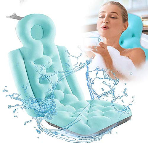 Bath Pillow Full Body Bath Pillows for Tub Neck and Back Support, Non-Slip Spa Bathtub Mat Mattress with Thick Breathable, Fits Jacuzzi Hot Tubs, Soft Quick-Drying, 22 * 16in (Color : Blue)