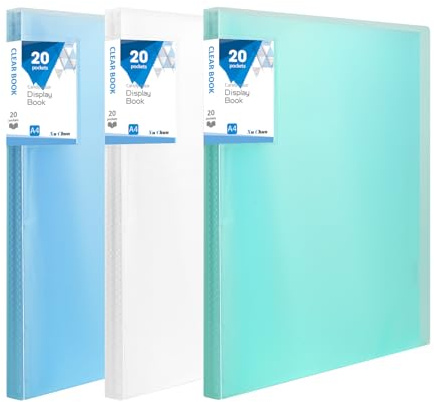 3 Pack Binder with Plastic Sleeves,20 Pockets Presentation Folder A4 Display Book with Clear Sheet Protectors for Certificates, Artwork & Documents