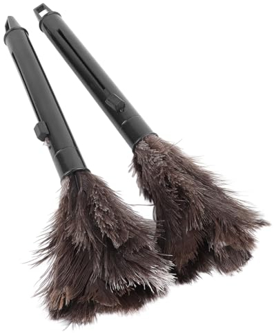 Topyond 2Pcs Retractable Ostrich Feather Duster Long Handle, Efficient Cleaning for Hard to Reach Areas, Elegant and Durable, for Home Use and Dusting Enthusiasts