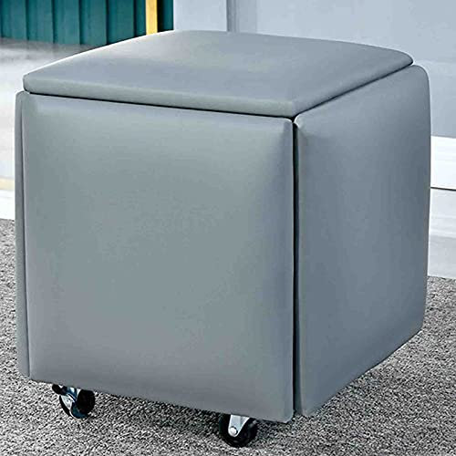HIARAN Quadratische Lederbank, 5-in-1-Sitzhocker, stapelbarer Barhocker, Fußhocker mit Rollen für Wohnzimmer, Esszimmer, Barhocker für Wohnzimmer und Schlafzimmer Lucky Star