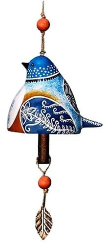 Asiasioc Campana a vento con campanella a forma di uccello, in ceramica, ciondolo per esterni, giardino, patio, casa, balcone, camera da letto, auto, ornamento da appendere (blu)