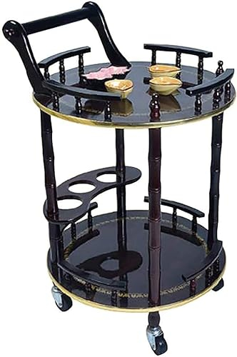 Bar-Servierwagen für Hotels, kreative Restaurants, Küchen-Aufbewahrungswagen, Barwagen aus Massivholz, mit Rädern, rollender Aufbewahrungswagen im europäischen Stil (schwarz, rund)