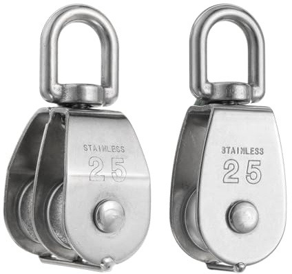 PATIKIL M25 Seilzugblock, 2 Stück, Einzelrolle und Doppelrolle, 304 Edelstahl, schweres Drahtseil, zum Aufhängen, Kran-Seil, Hebe-Drehhaken, Traglast 150 kg