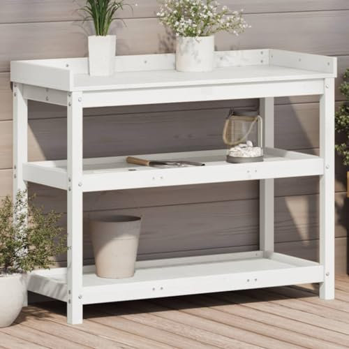 Table de plantation avec étagères Blanc 108 x 45 x 86,5 cm Pin massif 832438