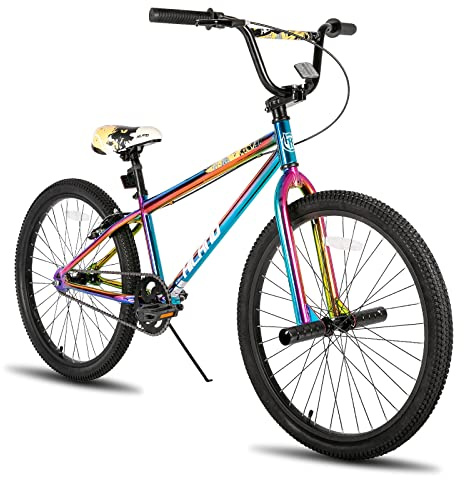Hiland 26 Inch BMX Bike for Boys and Girls, Beginner-Level BMX to Advanced Riders with 2 Pegs, Adults Bicycles for Men and Women, Rainbow