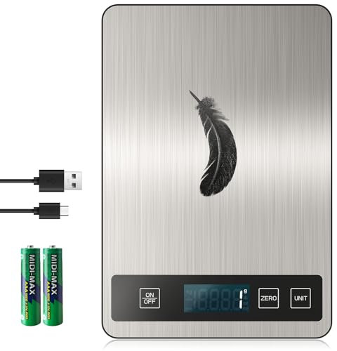 [ Recargable y 15KG ] Bascula Cocina Digital de, Balanza Cocina USB C de Acero Inoxidable, Peso de Cocina Precisión de 1g, Bascula de Cocina Multifuncional con Función de Tara