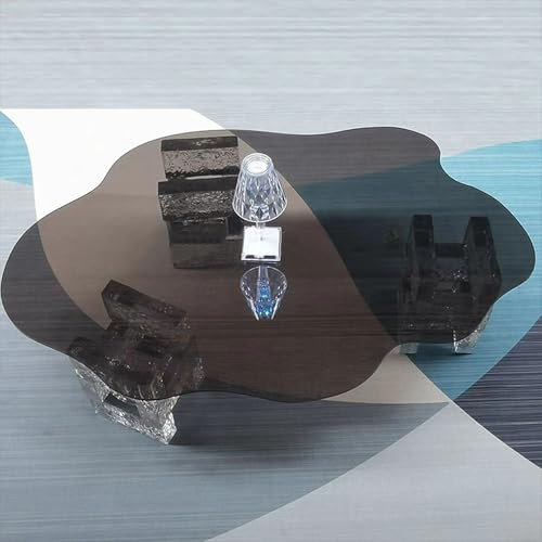JJPSQHRV Klarer Couchtisch Glas Sofatisch Beistelltisch for Zuhause moderner Wohnzimmer Sofatisch Teetisch Kleiner Haushalts Mitteltisch Bodenschreibtisch(Gray)