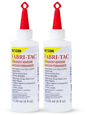 Beacon Fabri-Tac 118ml Medium Bottle, Clear - Permanent Adhesive Fabric Glue (Double Pack) - Strong Leather Glue for Lace, Glass, Wood & Trims - Quick Drying Craft Glue for Upholstery & Home decor