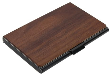 Tarjetero de Madera, Estuche delgado para tarjetas de visita para hombres y mujeres, Cartera Tarjetero de Metal y Madera, Estuche para Tarjetas de Crédit, cierre de hebilla estilo (Color Madera)