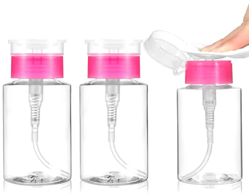 Dimeho 3 Stück Pumpflasche, Runterdrücken Nagellackentferner Flasche Hälter Leere Pumpspenderflasche Durchsichtige Make-up-Acetonbehälter für Nagellack Make-up-Entferner 180 ml