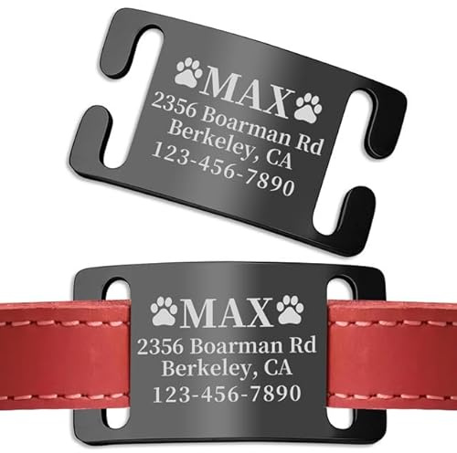 Personalisierte Hundemarke mit Gravur | Adressanhänger für Hunde & Katzen | Stilvolles Hunde-Namensschild für Halsband | Leise Slide-On Design