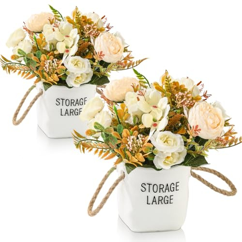 Künstliche Blumen, 4 Pack gefälschte PfingstroseWeiße Hortensie Bouquet, Dekor Kunststoff realistische Blumenarrangements, Hochzeit Dekoration, Tisch Centerpieces für Home Office Party Decor (weiß)