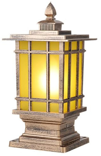 YGZPALH Luci Esterno per Pali, Luci Palo con Attacchi per Montaggio su Molo Lampada Palo in Alluminio Pressofuso Nero/Bronzo con Vetro Giallo, Lampada Palo Antica Vintage Alta 17,3 Pollici per Cortil