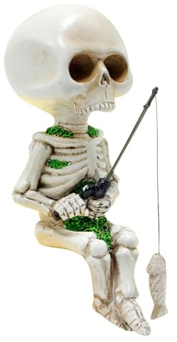 Manqyi Mini Statua da Pesca a Forma di Teschio, Statuetta di Scheletro da Pesca, Accessori per Acquari, Decorazione per Halloween, per Esterni, Giardino, Stagno, Fontana, Cascate, Piscina