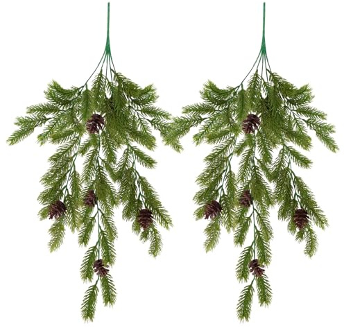 VAIAV 2 Stück Tannenzweige Künstlich Wie Echt Lang 74CM Künstliche Tannenzweige Tannengrün Zweige Deko Weihnachten Kunsttanne Weihnachtszweige Kiefernzweige Kunstpflanzen Hängend
