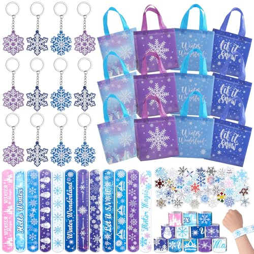 Froze Party Mitgebsel Kindergeburtstag Prinzessin Spielzeug Set mit Kinder Aufkleber Schneeflocke Armbänder Geschenktüten Schnapparmband Give Aways Mitbringsel Geschenk Party Zubehör Geburtstag Deko