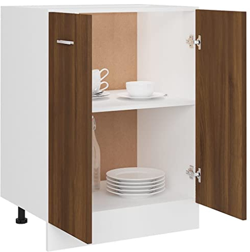 Homvdxl Küchenunterschrank - 60x46x81,5 cm - Unterschrank Küchenzeile mit höhenverstellbaren Beinen (ohne Arbeitsplatte), Braun+Eiche