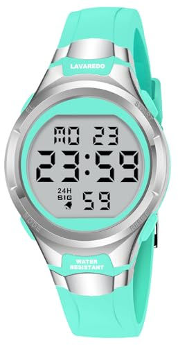 Timever Digital Uhr Damen Wasserdicht Sportuhr Chronograph Silikonband | 5ATM Wasserdichte Armbanduhr Damen Digitaluhr Alarm Date Sportlich Elegant mit Datum Leicht Ablesbares