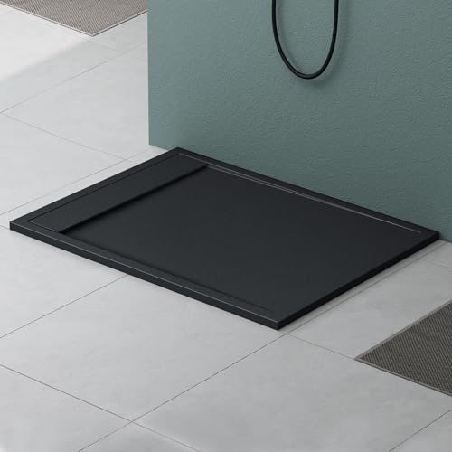 Mai & Mai Receveur de Douche Gris-Noir Rectangulaire 90x120x3cm | Fabriqué en Résine, Bac à Douche Extra-plat, Receveur Antiglisse pour Salle de Bain, Géo10