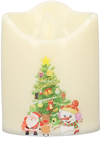 Tissting Candele Elettriche LED a Batteria, Lampada Decorativa Natalizia senza Fiamma Simulata con Disegno Albero di Natale BZ2863-W-2 in Plastica per Decorazioni Casa, Matrimoni e