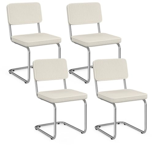 IDMarket - Juego de 4 sillas Cantilever NAHE de pana, color beige y pie de metal