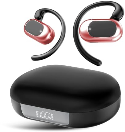 XQRTZL Cuffie aperte, cuffie wireless Bluetooth con microfono, ganci auricolari regolabili, impermeabili IPX7, Rosse