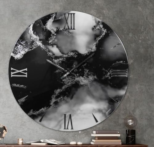 Generico Orologio da Parete, Soggiorno, Cucina, Moderno,Effetto marmo, Base legno, Lavorazione a resina, Numeri a rilievo, Diametro disponibile 40/60/80/100 cm, Made in Italy modello fumo cm (60)