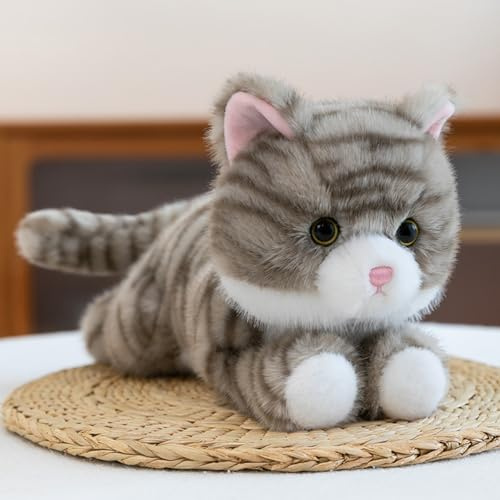 Xiyocadt Kuscheltier Katze,Weiches PlüSchtier Katze,Realistisches Katzen-Stofftier,Katze Schwarz-Weiß,Kuscheltier Kissen,zum Kuscheln & Spielen, Geschenk für Kinder Mädchen Jungen (30cm,Grau)