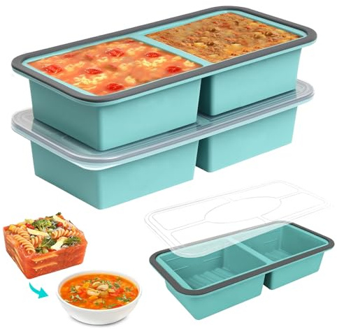 Hojalis 2PCS Congélation en Silicone avec Couvercle, Moule A Soupe Congelation,1 Tasse/500ml, Reutilisable,1000ml Moules De Congélation En Silicone Pour Soupe, Bouillon, Sauce Et La Glace