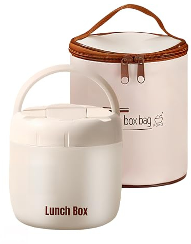 Food Flasks for Hot Food, 1.3L Stainless Steel Lunch Box Double Walled Insulated Food Container with Folding Spoon and Insulated Bag, Large Capacity Thermal Food Flask Jar for School Office Picnic