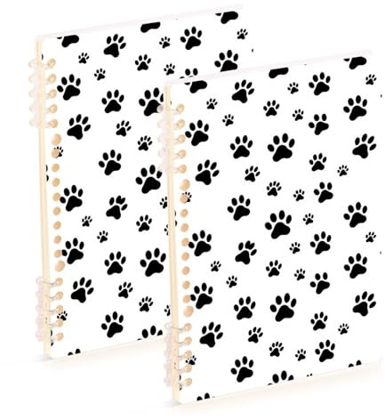 Amooorous A5-storlek söt tecknad svart hund tassavtryck bred linjerad spiral 21 cm x 14,5 cm, slitstark spiralanteckningsbok med enkelt motiv 60 ark för dagbok & att-göra-lista 2-pack