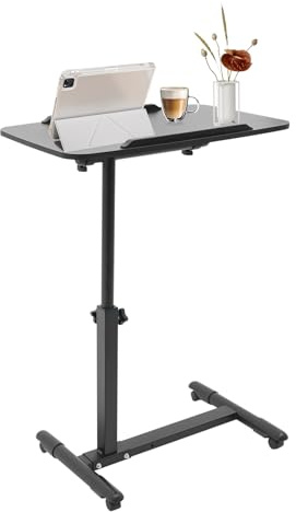 QUIOTUIR Table de Lit à Roulette Noire Hauteur Réglable 60-90cm