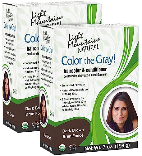 Light Mountain Henna Hair Color & Conditioner, Color the Gray - Dark Brown Hair Dye for Men/Women, 2-Step Chemical-Free, Semi-Permanent Hair Color for White, Gray, and Blonde Hair, 7 Oz (Pack of 2)