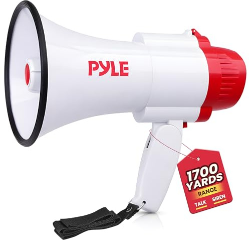 Pyle Megaphone Speaker PA Bullhorn - with Built-in Siren 30 Watt Voice Recorder & 800 Yard Range - Ideal for Football, Soccer, Baseball, Hockey, Basketball, Cheerleading Fans & Coaches - PMP35R