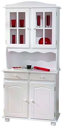 Inter Link Vaisselier Bahut Buffet haut rustique Pin massif vernis blanc