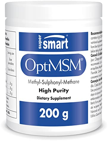 OptiMSM 200 G (Metil-sulfonil-metano) - Comfort articolare - Aiuta a ridurre il dolore articolare - Zolfo organico - Senza OGM - Vegano - SuperSmart
