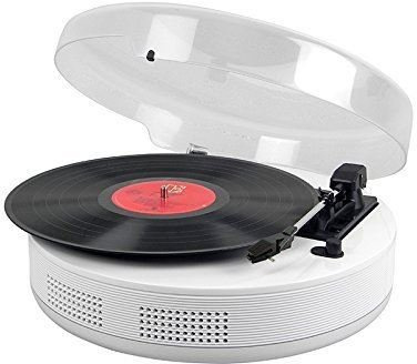steepletone DISCGO Round 3 Speed Retro Round Shape Record Player with Built-In Speakers - White