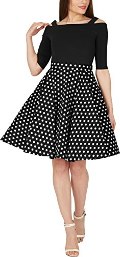 BlackButterfly Lungo A Pois Anni 1950 Gonna A Ruota (Nero, M)