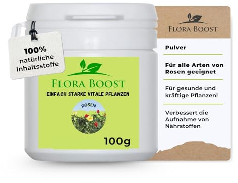 Flora Boost Rosen Dünger 100g, Pulverdünger für bis zu 100L Gießwasser | Langzeitdünger für alle Rosen Arten, 100% natürlicher Pflanzendünger, Flüssiger Blatt- & Wurzeldünger