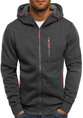 Loalirando Herren Sweatjacke Hoodie Kapuzenjacke mit Reißverschluss Oversized Sweatshirt Kapuzenpullover Sportjacke Outdoorjacke (Dunkelgrau, L)