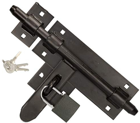 KOTARBAU® Torriegel - 270 mm - Türriegel abschließbar - mit Vorhängeschloss - Gartentor Riegel - Bolzenriegel - Schieberiegel - Schlossriegel - Stahl - Pulverbeschichtet - Schwarz