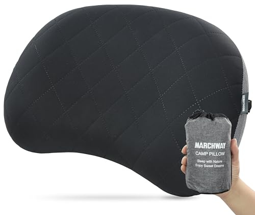 MARCHWAY Ultralight Inflatable Camping Pillow with Soft Washable Cover, Compact Compressible Portable Travel Air Pillow for Outdoor Camp, Sport, Hiking, Backpacking Sleep (Black)