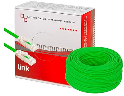 LINK LK6A100V - Bobina de cable de red U/UTP categoría 6A (100 m, verde) - Conductores de cobre AWG24/7 con 2 conectores RJ45 - LSZH halogen free y compatibilidad POE/POE+