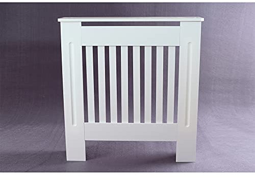 AUTOFU White Painted Radiator Cover Modern MDF Cabinet, Slats, Grill, Wood Top Shelf, Small