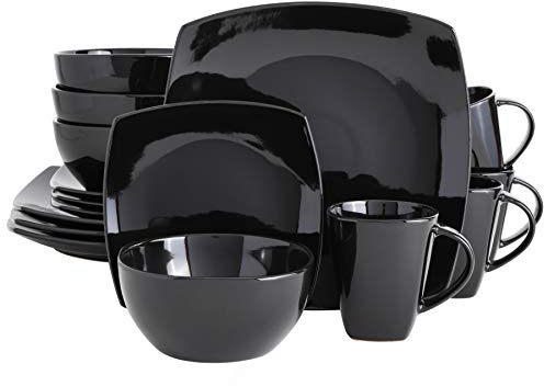 Gibson Soho Lounge Square Reactive Glaze Stoneware Dinnerware Set, Service for 4 (16pc), Black