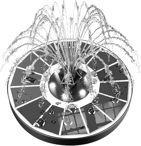 SZMP LED Solar Springbrunnen für außen mit 2200mAh Akku, 3.5W Glas Solar Teichpumpe mit 8 Effekte & 4 Fixe Rohre Solar Wasserpumpe, Solar schwimmender Fontäne Pumpe für Garten, Vogel-Bad, Teich