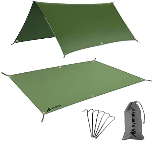 AYAMAYA Tent Footprint, PU 3000 Waterproof Tent Ground Cloth 13FT x 9FT Extra Large Size for 6-8 Person Family Camping Tents Ground Sheet Mat with 6 Tent Stakes for Camping Hiking Picnic Backpacking